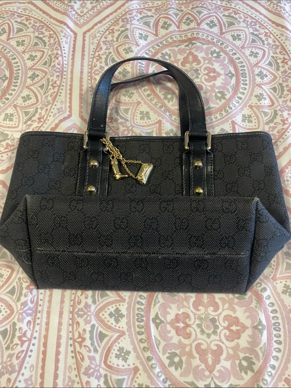 Gucci Black Monogram Satchel with Gold Charm - Picture 4 of 4